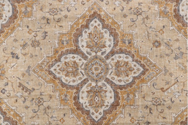 Covington Cyrus Printed Linen Blend Drapery Fabric in Empire Gold
