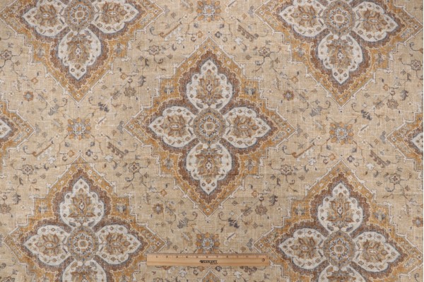 Covington Cyrus Printed Linen Blend Drapery Fabric in Empire Gold