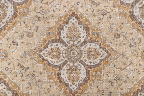 Covington Cyrus Printed Linen Blend Drapery Fabric in Empire Gold