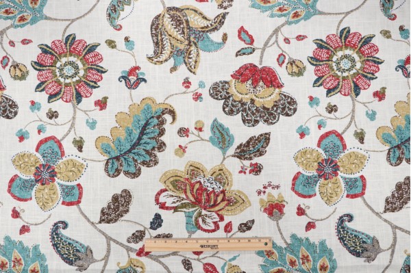 Robert Allen Spring Mix Printed Linen Blend Drapery Fabric in Poppy
