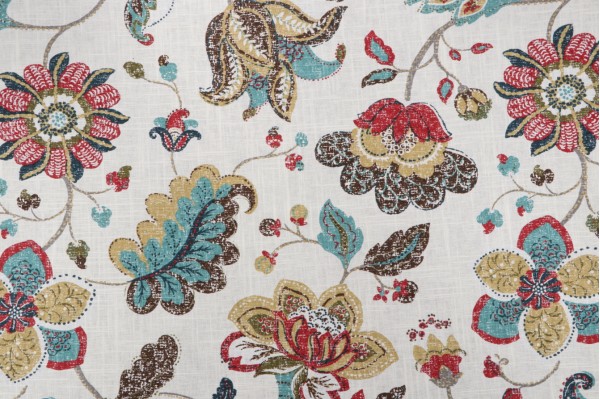 Robert Allen Spring Mix Printed Linen Blend Drapery Fabric in Poppy