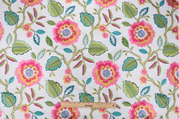Covington Folk Song Embroidered Drapery Fabric in 787-Begonia Pink