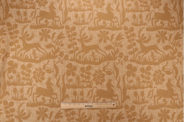 Thibaut Chestnut F96330 Printed Linen Blend Drapery Fabric in Gold