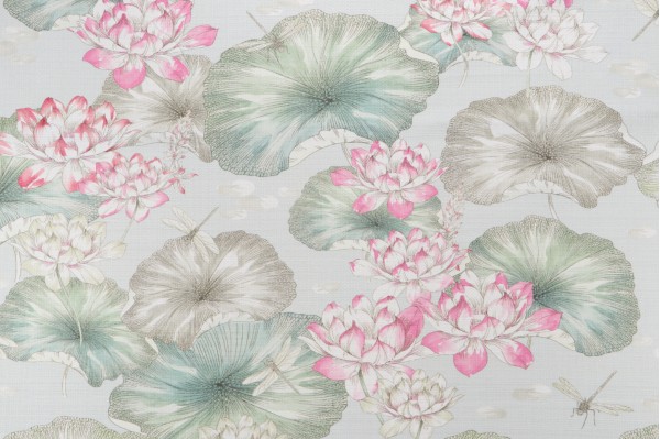 Vilber Estanque Printed Cotton Drapery Fabric in Spring