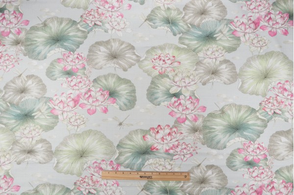 Vilber Estanque Printed Cotton Drapery Fabric in Spring