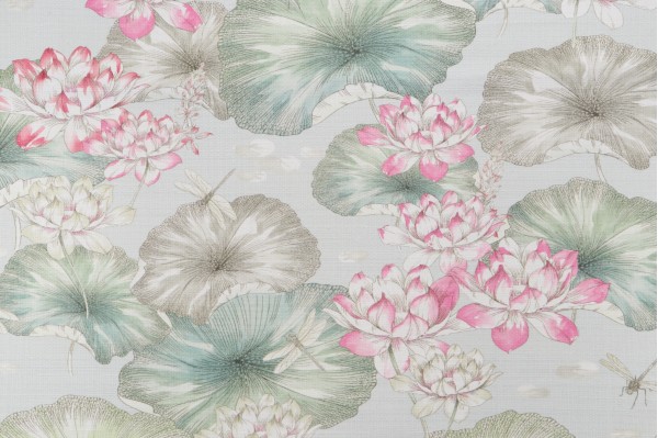 Vilber Estanque Printed Cotton Drapery Fabric in Spring