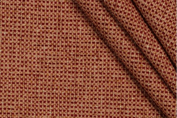 Ontario Woven Chenille Upholstery Fabric in Camel/Red