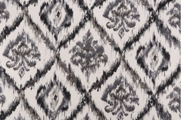 Ikat Medallion Chenille Tapestry Upholstery Fabric in Greystone 