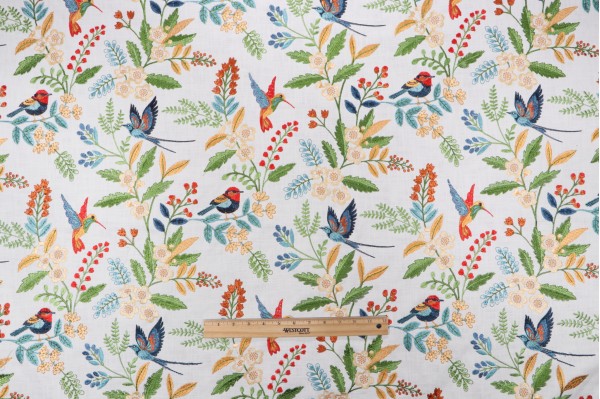 Hamilton Summerfield Embroidered Cotton Drapery Fabric in Primary 