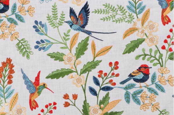 Hamilton Summerfield Embroidered Cotton Drapery Fabric in Primary 