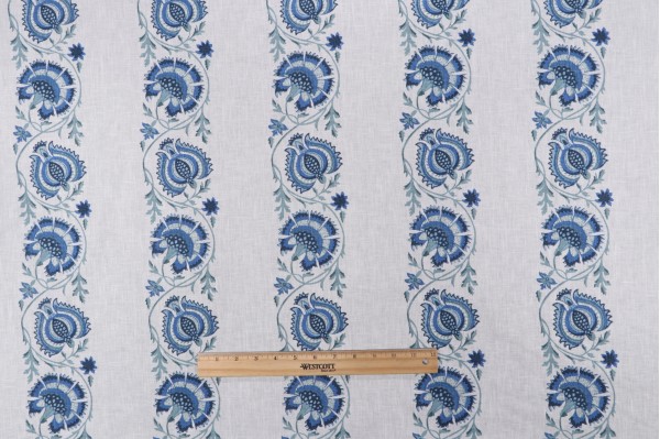 P Kaufmann Nalini Printed Cotton Blend Drapery Fabric in Blues 