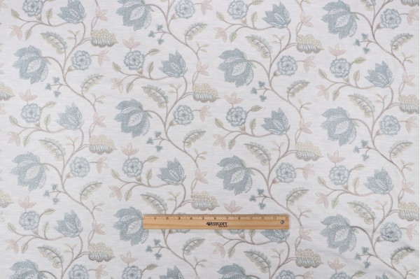 Valiant Fabrics Grace Embroidered Drapery Fabric in Azure 