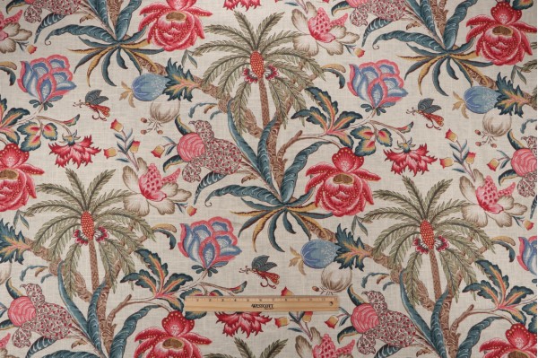 Waverly Exotic Curiosity Printed Linen Blend Drapery Fabric in Jewel 