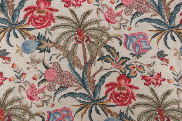 Waverly Exotic Curiosity Printed Linen Blend Drapery Fabric in Jewel 