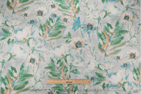 Kelly Ripa Home Flower Mania Printed Cotton Drapery Fabric in Seaglass 