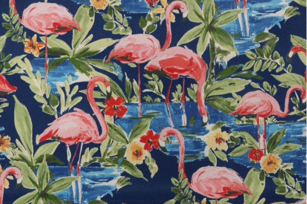 PK Lifestyles Flamingoin Printed Polyester Outdoor Fabric in Lagoon 