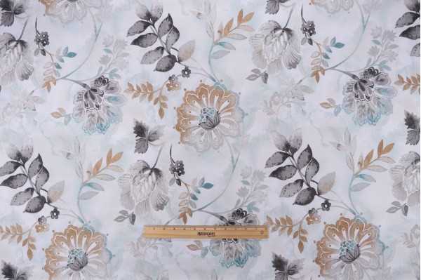 Kelly Ripa Home Light-Hearted Printed Cotton Drapery Fabric in Spa 