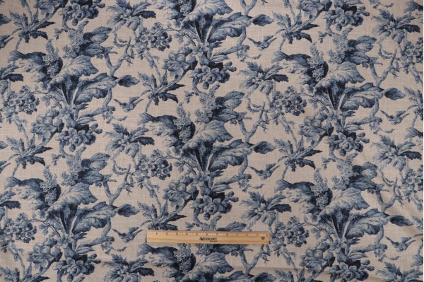 Waverly Southern Belle Printed Linen Blend Drapery Fabric in Midnight 