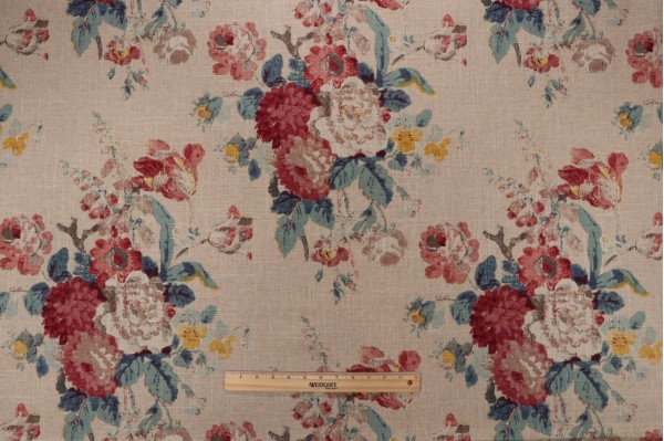 Sample of Waverly Nora Printed Linen Blend Drapery Fabric in Linen 