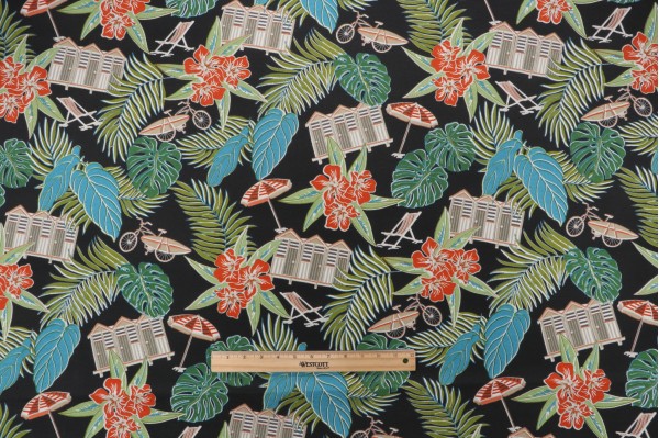 Sample of Tommy Bahama Beach Scenes Printed Polyester Outdoor Fabric in Charcoal 