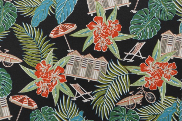 Sample of Tommy Bahama Beach Scenes Printed Polyester Outdoor Fabric in Charcoal 