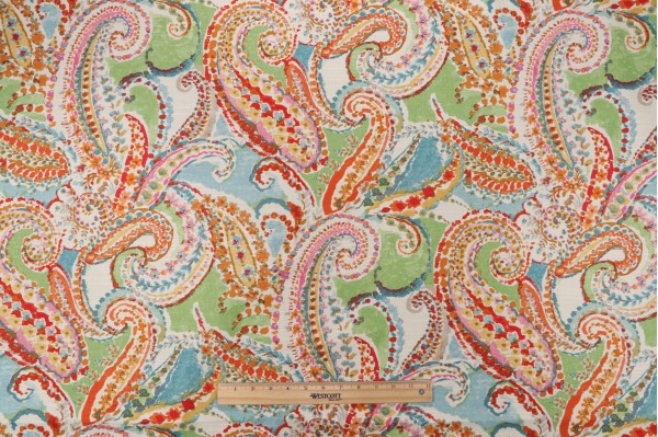 Waverly Painterly Printed Cotton Drapery Fabric in Sunset 