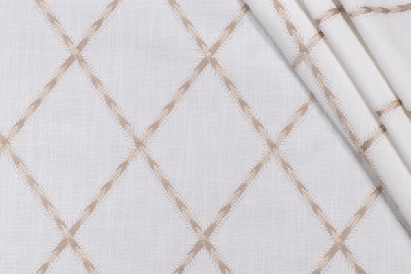 Sample of Waverly Trade Winds Embroidered Drapery Fabric in Linen 