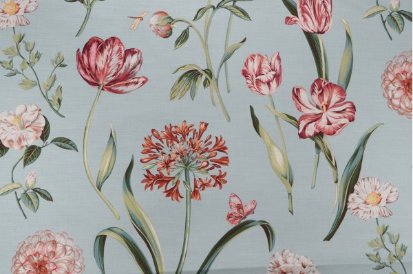 Waverly Escape To Eden Printed Cotton Drapery Fabric in Seaside 