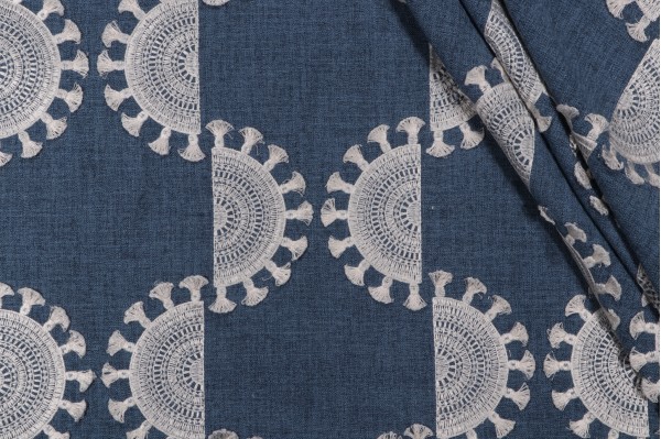 PK Lifestyles Solara Embroidered Drapery Fabric in Tide 