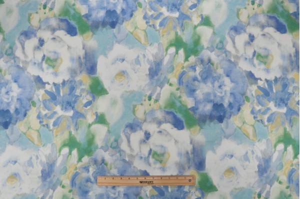 Waverly Garden Mist Printed Cotton Drapery Fabric in Skylight 