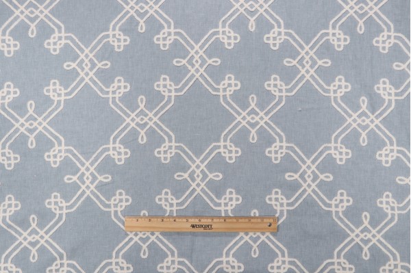 PK Lifestyles Dynasty Embroidered Drapery Fabric in Chambray 