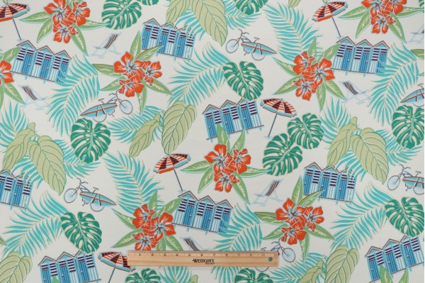 Sample of Tommy Bahama Beach Scenes Printed Polyester Outdoor Fabric in Capri 