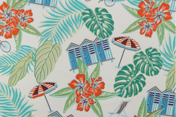 Sample of Tommy Bahama Beach Scenes Printed Polyester Outdoor Fabric in Capri 