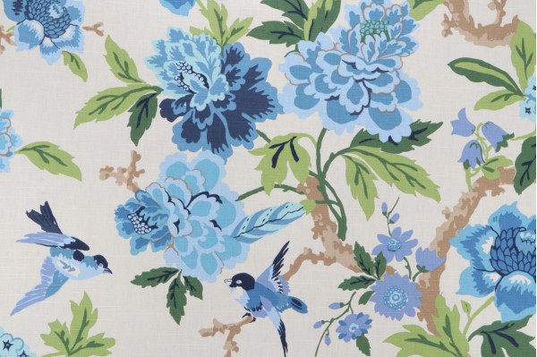 Waverly Celeste Printed Cotton Drapery Fabric in Luna 