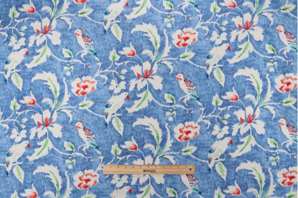 Waverly Forest View Printed Cotton Drapery Fabric in Sky 