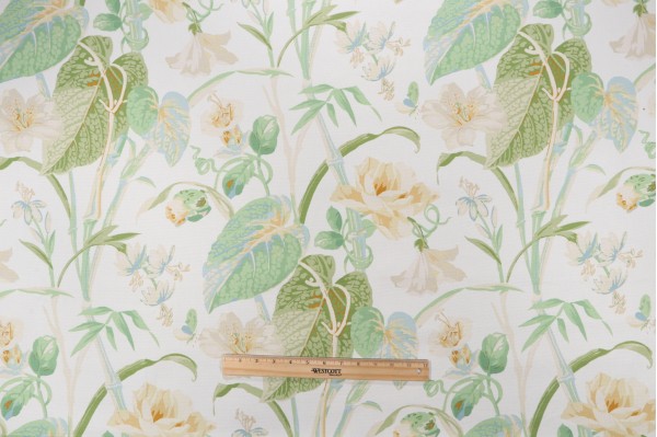 Waverly Your Grace Printed Cotton Drapery Fabric in Buttercream 