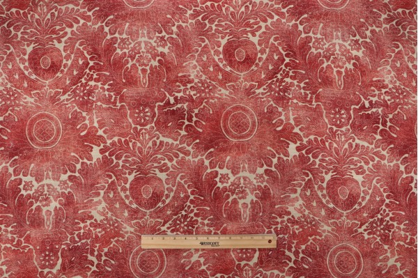 Waverly Damask Sarong Printed Cotton Blend Drapery Fabric in Poppy 