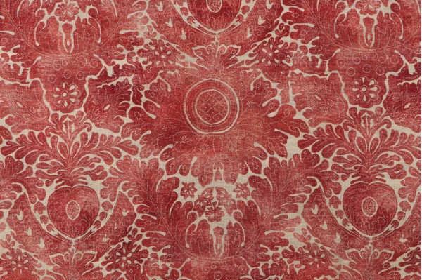 Waverly Damask Sarong Printed Cotton Blend Drapery Fabric in Poppy 