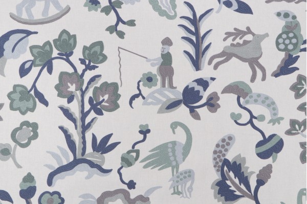 Roth & Tompkins Carousel Printed Cotton Drapery Fabric in Ocean for Heritage Fabrics 