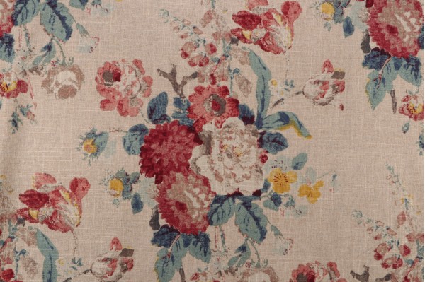 Waverly Nora Printed Linen Blend Drapery Fabric in Linen