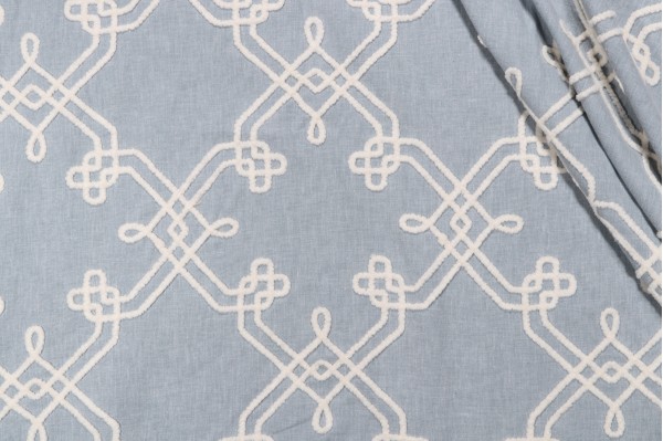 PK Lifestyles Dynasty Embroidered Drapery Fabric in Chambray