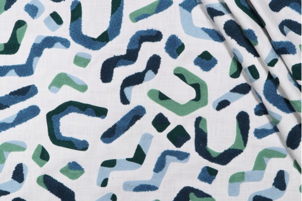 PK Lifestyles Tagged Embroidered Cotton Drapery Fabric in Aegean