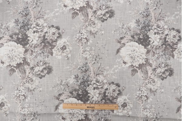 Waverly Ballad Bouquet Printed Linen Blend Drapery Fabric in Platinum