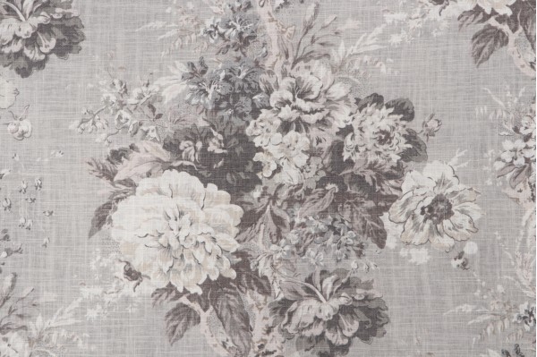 Waverly Ballad Bouquet Printed Linen Blend Drapery Fabric in Platinum