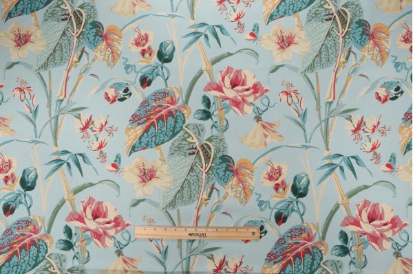 Waverly Your Grace Printed Cotton Drapery Fabric in Lagoon