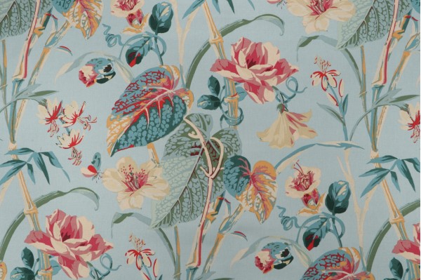 Waverly Your Grace Printed Cotton Drapery Fabric in Lagoon