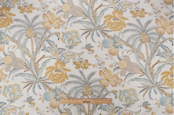 Waverly Fiji Flora Printed Cotton Drapery Fabric in Blonde