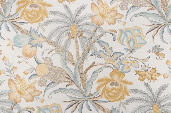 Waverly Fiji Flora Printed Cotton Drapery Fabric in Blonde