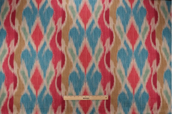 PK Lifestyles Bergama Ikat Printed Cotton Drapery Fabric in Teaberry