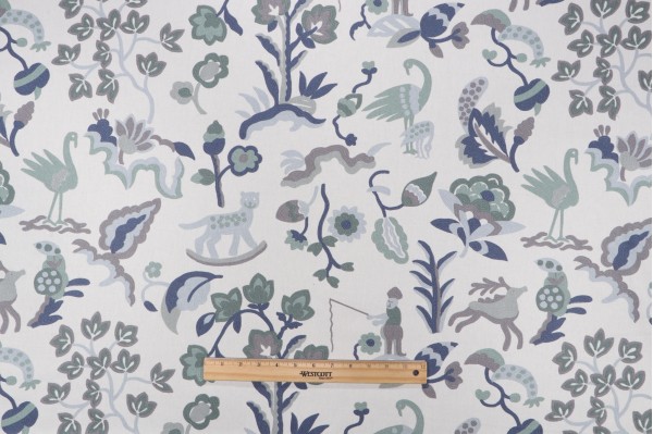 Roth & Tompkins Carousel Printed Cotton Drapery Fabric in Ocean for Heritage Fabrics 